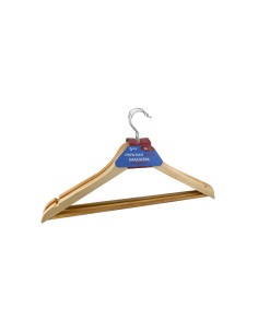 Solid wood hanger with bar for trousers and chrome hooks
