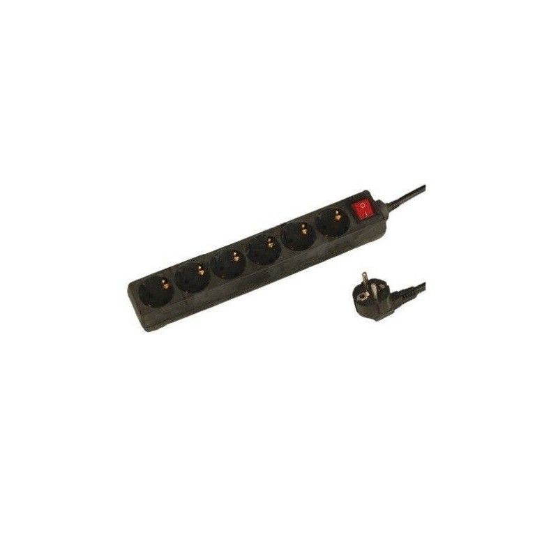 Base múltiple negra con seis enchufes e interruptor