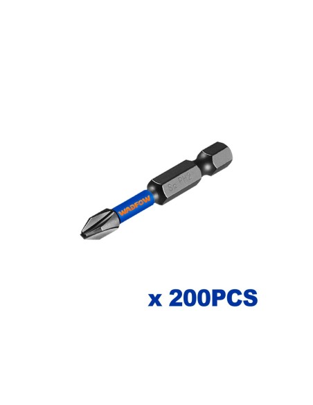 WADFOW Impact Screwdriver Bits PH2 50mm 200pc Box S2 Steel