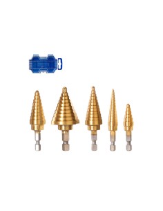 Wadfow 5-Piece Step Drill Bit Set with Hexagonal Handle and Case
