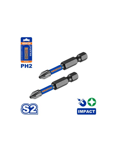 WADFOW 2er Set PH2-Bohrer für Schlagbohrer 50 mm mit Etui