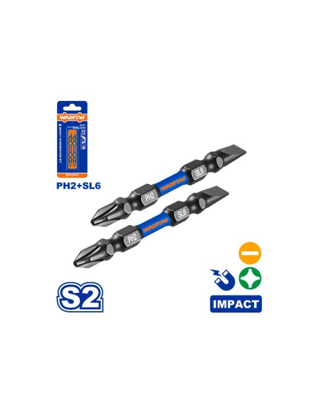 Wadfow 2-Piece Impact Driver Bit Set PH2 and SL6 65mm