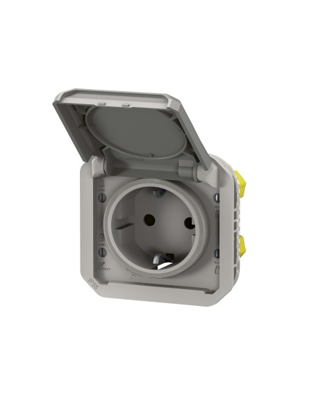 Base de corrente modular Plexo IP55 2P+T 16A cinza con protección infantil