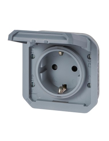 Base de tomada modular Plexo IP55 2P+T 16A cinza conexión por tornillos