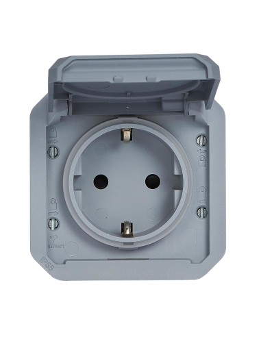 Base de tomada modular Plexo IP55 2P+T 16A cinza conexión por tornillos