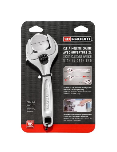 Short adjustable wrench 200 mm XL opening 41 mm smooth jaw