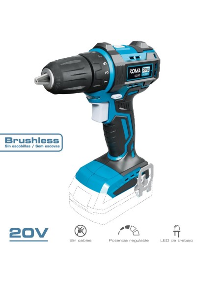 20 V brushless screwdriver drill without battery, 45 Nm
