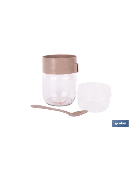 Recipiente de vidro bege com 2 compartimentos de 425 + 200 ml
