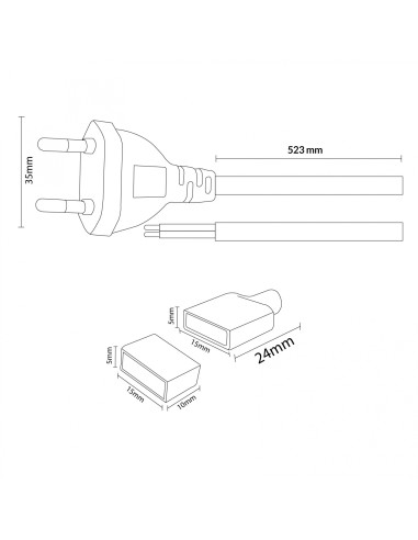 Câble adaptateur pour ruban LED 220 V 25 cm
