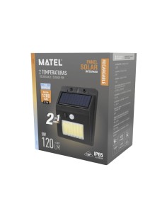 Aplique LED solar Matel sensor preto 5W 2CCT 2