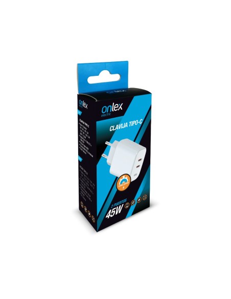 Chargeur rapide double USB-C 45W Onlex blanc