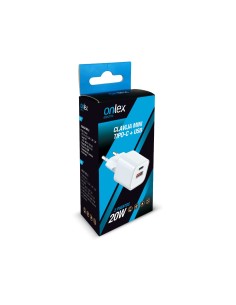 Chargeur mini Onlex charge rapide 20W Type-C et USB blanc 2
