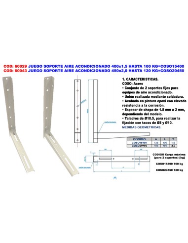 Ensemble support climatisation 450x2,0 jusqu'à 120 kg
