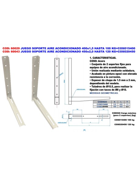 Ensemble support climatisation 450x2,0 jusqu'à 120 kg