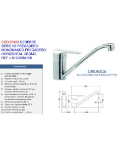 Horizontal single-lever kitchen faucet Genebre K8
