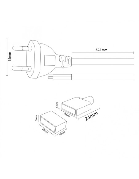 Adapter cable for LED strip 220VAC 250x6 mm