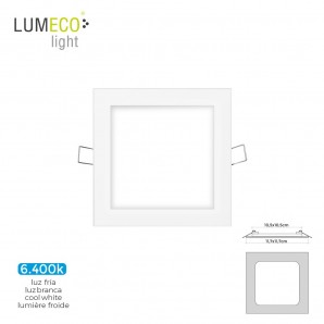 Mini downlight led lumeco 6w 320 lumen cuadrado 12cm 6.400k marco blanco