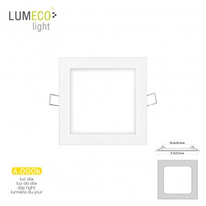 Mini downlight led lumeco 6w 320 lumen cuadrado 12cm 4.000k marco blanco