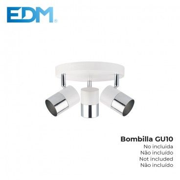 Aplique halogéneo 3 elementos cor cromado osso branco gu10 modelo Moon EDM