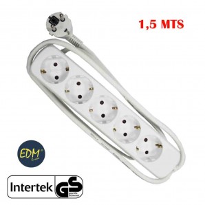 Base multiple 5 tomas schuko 1,5m 3x1,5mm