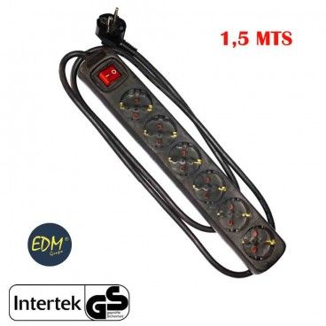 Base Múltipla com 6 Saídas t/tl 10/16A Schuko + Switch 1,5m 3x1,5mm Cor Preto EDM
