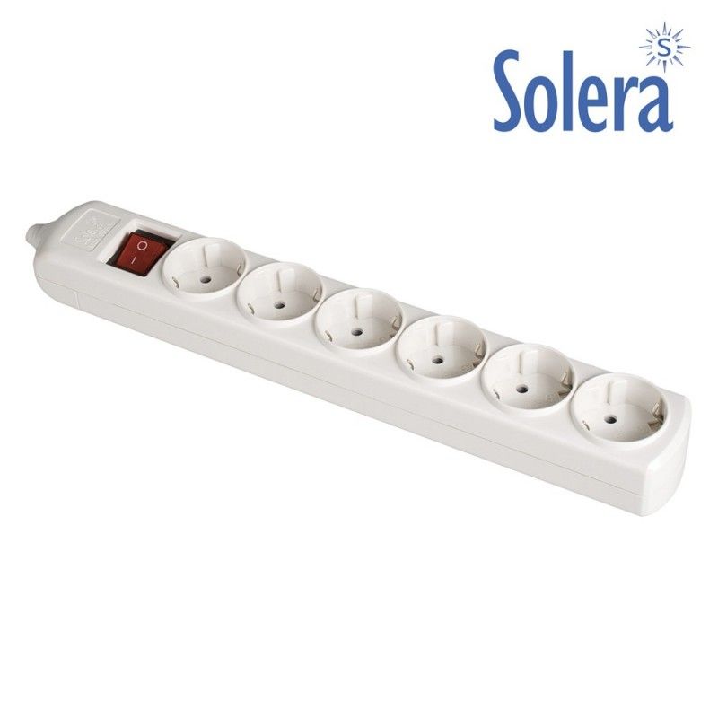 Base bipolar 6 tomas con t/t lateral 16a 250v color blanco interruptor luminoso