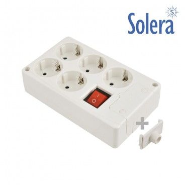 Base bipolar 5 tomas con t/t lateral 16a 250v color blanco interruptor luminoso