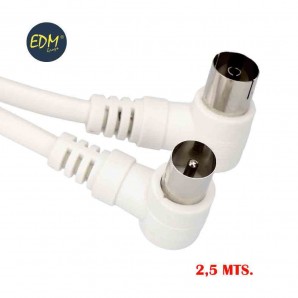 Extensão de TV angular 9,5 mm 2,5 m embalada EDM branco