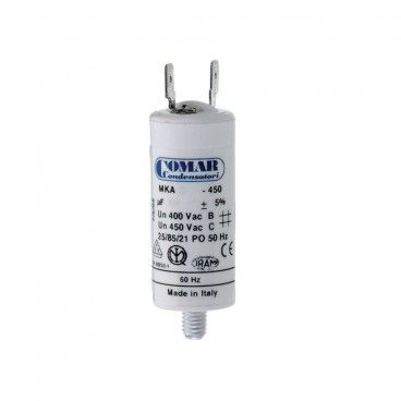 Capacitor de partida MKA 1uF 5% 450V Ø3,4x6,3cm com pico M8 e faston simples 6,35 Konek