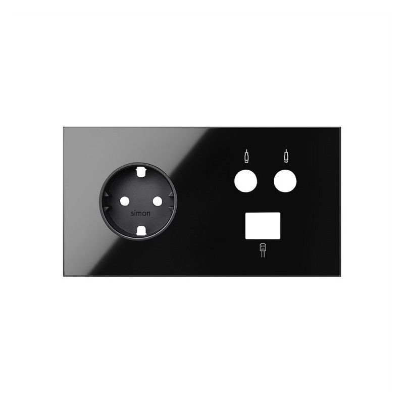 SIMON 100 - Kit frontal 2 elementos base + TV + RJ45 preto brilhante 10020208-138